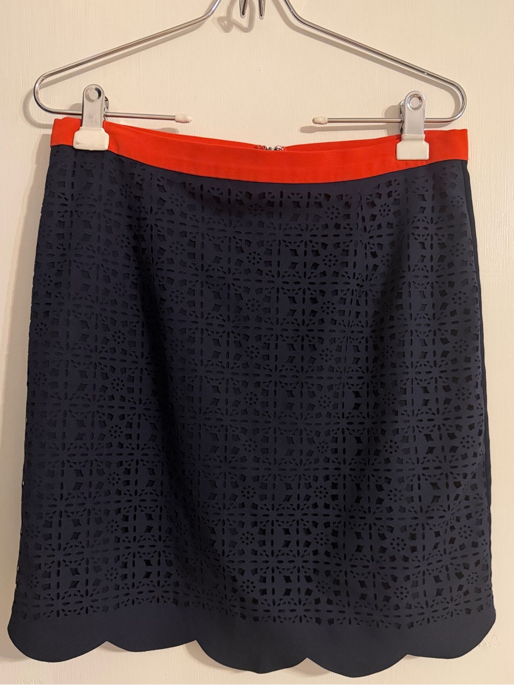 Women's Navy Laser-Cut Skirt with Red Waistband
